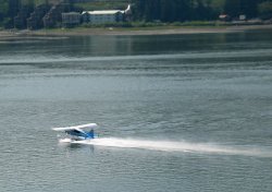 Sea plane taking off