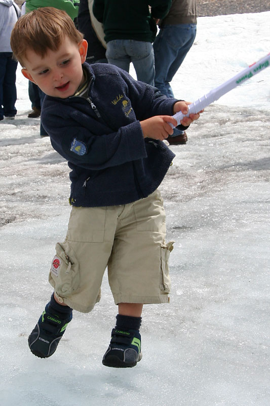 Alex playing some glacier hockey -- watch that follow through!