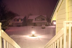 Backlit to show the snow falling