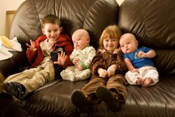 Will and Andy on the couch with Mattheiu and Madeline