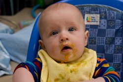 Andrew covered in sweet potatoes and avocado