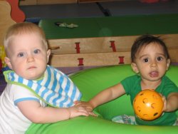 Andrew hits the bar at Gymboree