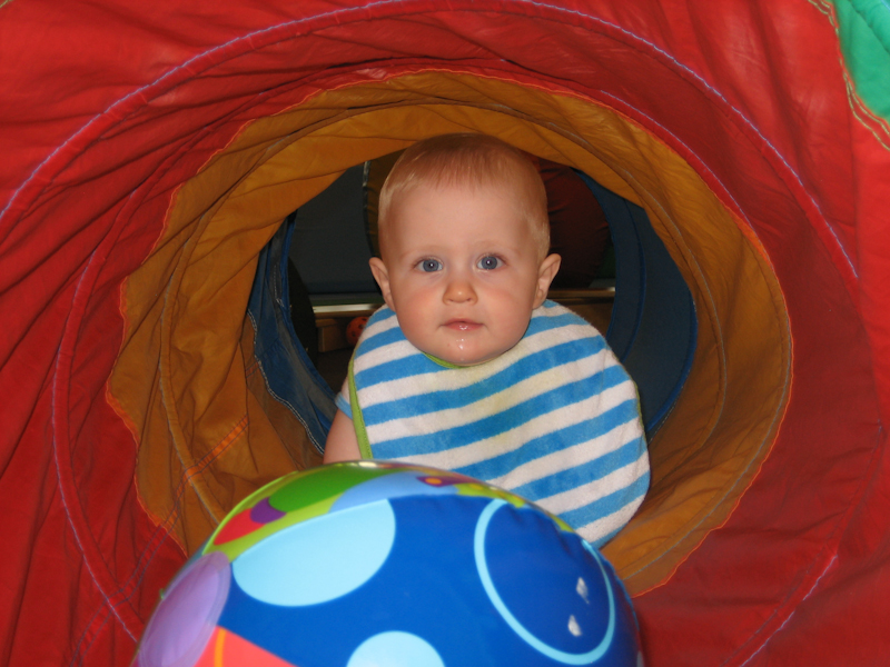 Andrew in the tunnel at Gymboree