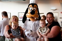 Grandma Kathy, Andy, Will and Bekki with Goofy