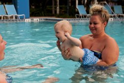 Bekki, Andy and Aunt Jessie in the pool