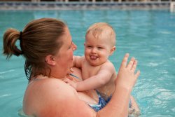 Bekki and 'Captain Tongue' Andy in the pool