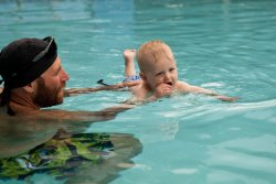 Grandpa Steve and Will in the pool