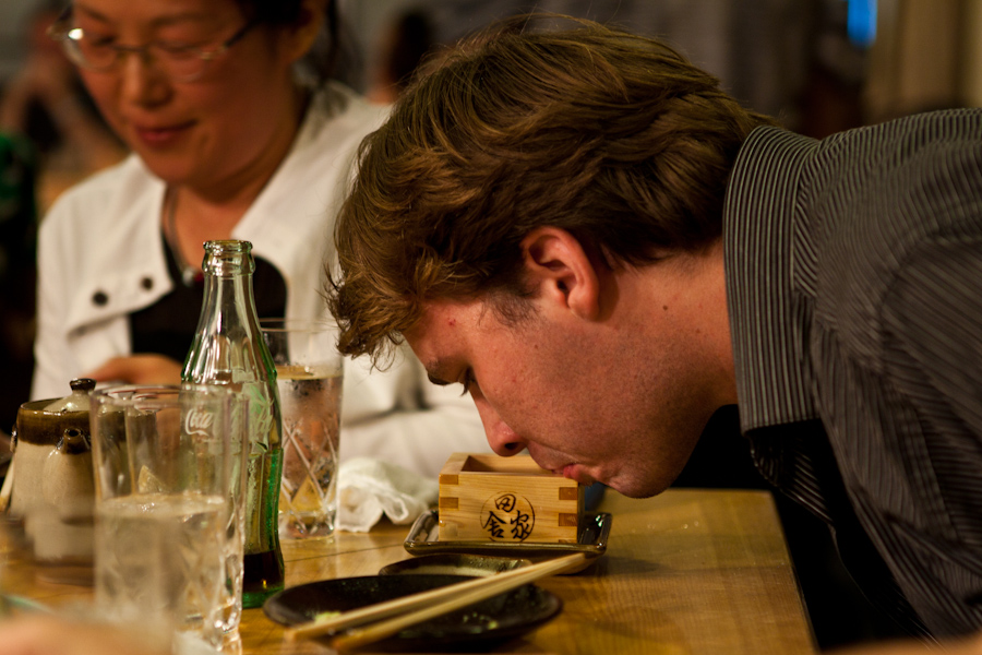 David slurping sake