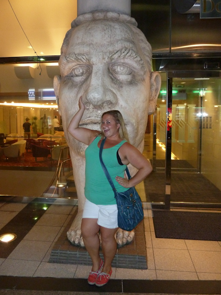 Jessie posing with Head Feet Guy in Dotonbori