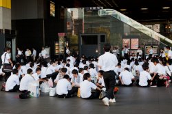 School group outside the Kyoto train station