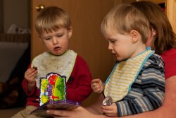 Will and Andrew dig into their chocolate bunnies