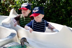 Will and Andrew boating at Remlinger Farms