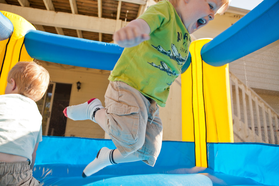 Flying Will in the bounce house