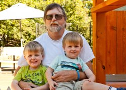 Andrew and Will with Grandpa Allen on the pirate ship