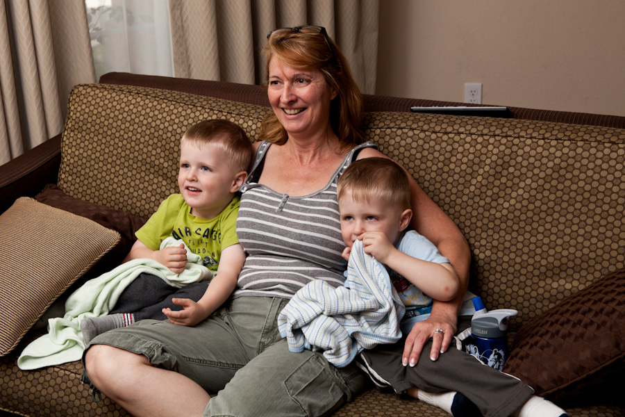 Andrew and Will watch Rio with Grandma Deb