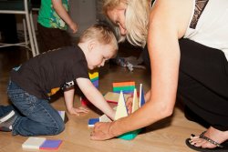 Andrew and Joyce play with the Magna Tiles