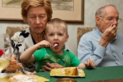 Phyllis and Will eating cake