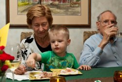 Phyllis and Will eating cake