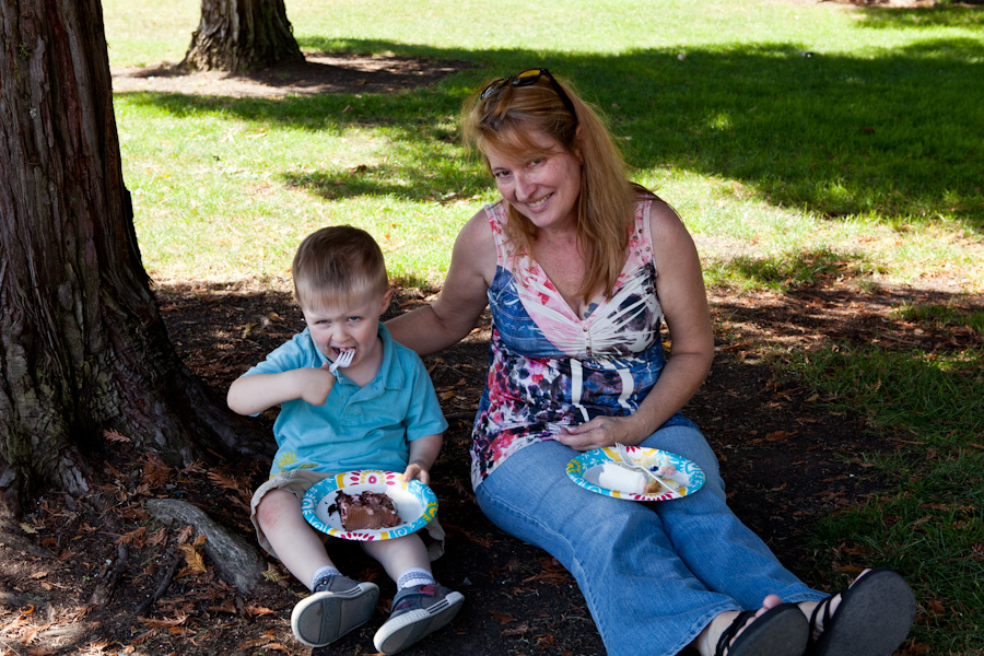 Andrew eating cake with Grandma Deb