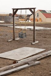 Makeshift crate swing  in the "vacation area" for locals in between the town of Barrow proper and Point Barrow