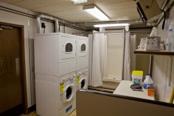 Laundry and showers in the men's restroom in the Deadhorse Camp main building