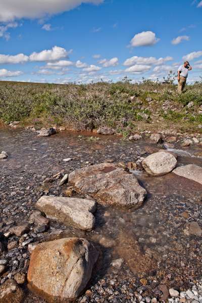 Rocks I used to traverse the stream, with Alan in the background