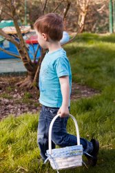 Andrew searching for eggs