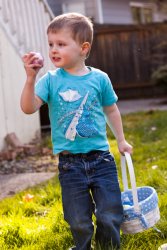 Andrew examines his egg