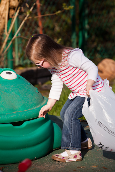 Kate checks inside the frog