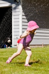 Kate in the sprinkler 1