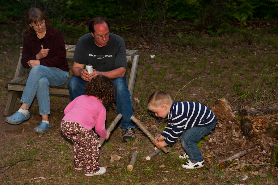 Violet and Andrew bang sticks with sticks