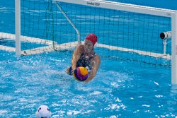 USA's goalie Betsey Armstrong blocks a shot