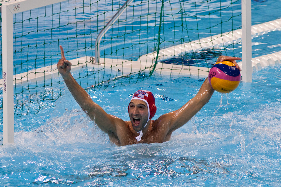 Croatia's goalie Josip Pavic celebrates gold